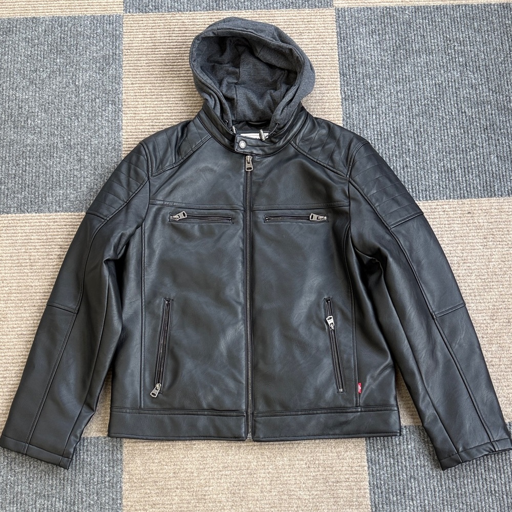 Levi's Black Hooded Leather Jacket